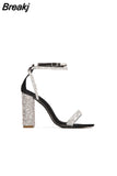 Ankle Strap Glitter Zipper Bride Women Shoes Block Heels Open Toe Party Sexy Women Sandals Big Size