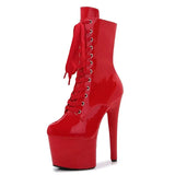 Women Zip Patent Leather 20CM Pole Dance Shoes Super High Heel Thick Platform Model Show Hentian Gao Nightclub Stage Short