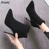 Boots Women 2023 Autumn/Winter High Heel Shoes Sexy Black Stiletto Pointed Toe Side Zipper Botines Casual Botas De
