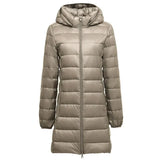 Women Plus Size Down Jackets Long Ultra Light Thin Casual Coat Slim Remove Hooded Parka Fashion Jacket Autumn