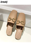 Women Summer Flip Flops Chain Square Toe Slippers Sandals Shoes Woman Casual Slides Mules Babouche Slippers Shoes