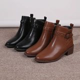 Low Heel 2023 New Fashion Women's Boots Temperament Versatile Solid Color Square Heel Side Zipper Ankle Boots