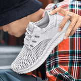 Men Sneakers Summer Mesh Breathable Casual Walking Shoes Solid Color Lace-Up Flat Comfort Walking Running Shoes Tennis