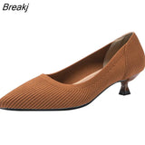 Pointed Toe Single Shoes Small High Heels Simple Solid Color Knitting Woman Shoes Spring Autumn Latex