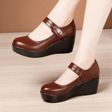 Heel Soft Sole Single Shoes Women's 2023 Autumn New Muffin Thick Bottom Waterproof Platform Various Sizes Medium Heel Mother's