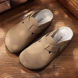 New Men Closed Toe Cork Slippers Casual Women Buckle Non-slip Comfortable Nubuck Leather Outside Slide