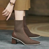 Spring and Autumn New Knitted Wool Socks Boots Women's Square Head Thick Heels Thin Comfortable Nude Boots