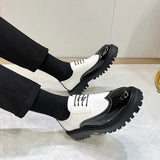 Breakj 2023 New Youth Round Head Patchwork Color Bright Face Fashion British Casual Daily Leather Shoes Male