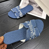 Denim Slipper Female Shoes Non-slip Comfortable Summer Flat Slippers Woman Slides Outdoor Beach Casual Shoes Large Size