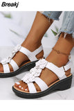 for Women's Summer 2023 Fashion Flower Round Toe Sandals Women Platform Wedge Sandals Women Roman Comfort