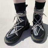 Boots Platform Genuine Leather Lace-up Chunky Motorcycle Ankle Boots Female Winter Shoes Woman Punk Booties Botas