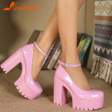 Platform Chunky Heeled Ankle Strap Pumps Sweet Woman Wedding Shoes 2023 Spring Summer Fall Office Lady Comfy