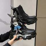 Women's Thick-soled Boots Wedge Heel Lace-up Decorative Women's Shoes Fashion Winter Women's Boots Vulcanized shoes Modern