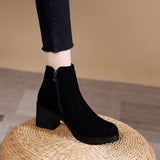 Women's Autumn and Winter 2023 New Fashion Solid Temperament Ankle Boots Round Head Square Heel Slip on Solid Casual Boots