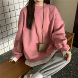 Splicing Pullover Women Autumn Winter Fleece Thick Korean Version Oversized Hoodies O Neck Long Sleeve Girl