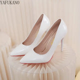Stilettos High Heels 10Cm Sexy Pointed Toe Party Dress Shoes Patent Leather Red Bottom Wedding Shoes Large Size 42