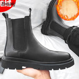 Design Women Ankle Boots Genuine Leather Chelsea Boots Platform Chunky Low Heel Short Booties Autumn