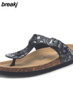 2023 New Women Print Cork Flip Flops Slipper Casual Summer Beach Outside Non-slip Slides