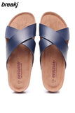 2023 Fashion Men Beach Cross Cork Slippers Summer Unisex Solid Color Non-slip Outside PU Leather Slide