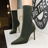 Autumn Fashion Women Boots Slip-on Elegant Beige Pointed Toe Elastic Ankle Boots Simplicity Heels Shoes Female Socks
