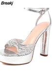 Heeled Women's Sandals 2023 European Style Sexy All-match Buckle Strap Sandals Plus Size Casual Comfort Walking