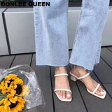New Summer Slippers Low Heels Slides Female Peep Toe Square Heel Slipper Brand Sandals Women Slipper Big Size 41 Flip