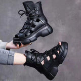New Summer Black Women Pu Leather Sandals Cool Ankle Boots Platform Shoes Wedges Women's Sandals Fashion Outdoor