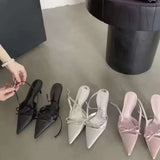 Breakj Gentle Wind Silver High Heels 2025 Spring New Bow Sandals Tip Word By Word With Fine Heel Women's