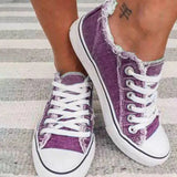 Canvas Shoes 2021 Summer Denim Canvas Shoes Women Low Cut Lacing Shoes Women Casual All-match Flat Shoes Plus Size