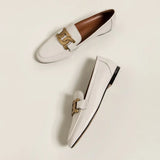 for Women 2022 Women's Loafers Kid Suede Cowhide Female Flat Shoes Metal Buckle Moccasins Casual Mocasines