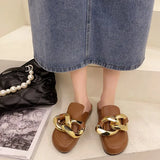 Women's Sandals Slippers 2023 Fashion Loafers INS Style Mules Shoes Summer Beautiful Gold Chain Flat Slippers（Size