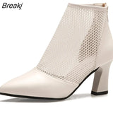 Women's Boots Stiletto High Heel Sexy Mesh Hollow Pointed Toe Boots 2022 Spring/Summer Breathable Back Zipper Botines