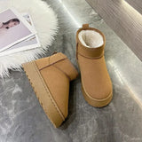 Women Short Plush Warm Snow Boots Casual Shoes New Suede Fur Chelsea Ankle Boots Flats Platform Ladies