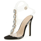 Sexy Ladies Sandals PVC Solid Crystal Buckle Peep Toe Stiletto High Heel women's Sandals Designer Party Summer