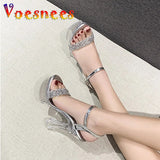 Heels Women Clear Platforms Shoes 2023 Summer Bling Silvery High Heels Sandals Female Transparent PVC Sexy Wedding