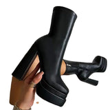 Sexy Chunky High Heels Ankle Shoes For Women Punk Style Zipper Thick Platform Elasticity Microfiber Boots Sapatos