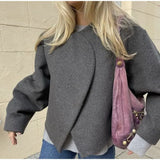 Women's Fashion Solid Thicken Cropped Jacket Top Long Sleeve Warm Autumn Winter Cardigan Female Casual Loose Woolen
