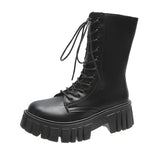 Color Thick Sole Casual Shoes Women Flat Real Leather Round Toe Platform Ankle Botas Autumn Comfort Short Boots