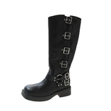 High Quality Wasteland Style Vintage T Barrel Western Boots for Women Black Belt Straps Boot Shoes Brown Platform