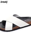 2023 Unisex Fashion Men Beach Cross Cork Slippers Summer Solid Color Non-slip Outside Women Slide Shoe High