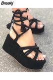 New Wedge Sandals For Women Fashion Cross Tied Ankle Lace-up Platform Shoes Gladiator Heels Ladies Beach Sandals