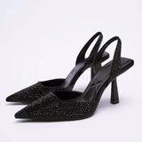 New Sandals Women's High-heeled Shoes Pointed Toe Back High-heeled Colorful Diamond Bright Women's