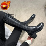 Long Ladies Boots Elegant Heeled High Heels Shoes for Women Lace-up Winter Knee Shaft with Laces White Spring Autumn