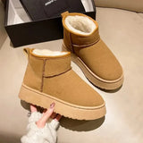 Women Short Plush Warm Snow Boots Casual Shoes New Suede Fur Chelsea Ankle Boots Flats Platform Ladies