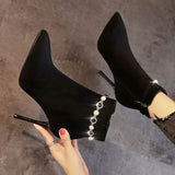 Pointed Toe Sexy Women's Ankle Boots Stripper Heeled Footwear Very High Heels Pole Short Shoes for Woman Rhinestone