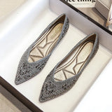 New Women Pointed Toe Flats Fashion Glitter Beading Ballerian Shoes Spring Autumn Slip on Comfortable Shallow Single