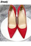 pure color stiletto pointed toe 12cm high heels elegant office handmade daily wear ladies pump red black RM028