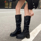 Winter Khaki Women High Heels Knee High Boots Fashion Designer Chunky Shoes Sexy Long Boots Botas Mujer platform