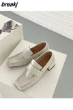 Women Casual Loafers Simple Style Square Toe Low Heels Pumps Fashion British Moccasin Female Slip On Shoes For Party Dress