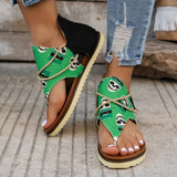 Breakj Size Sandals Women Popular Summer New Clip Toe Print Flat Sandals Women's Back Zipper Women